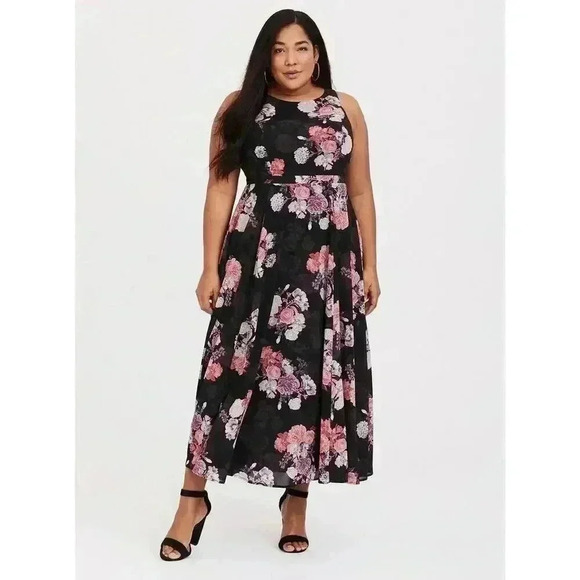 torrid Dresses & Skirts - Torrid Dress Size 16 Black Floral Georgette Maxi Dress Women's Sleeveless Party